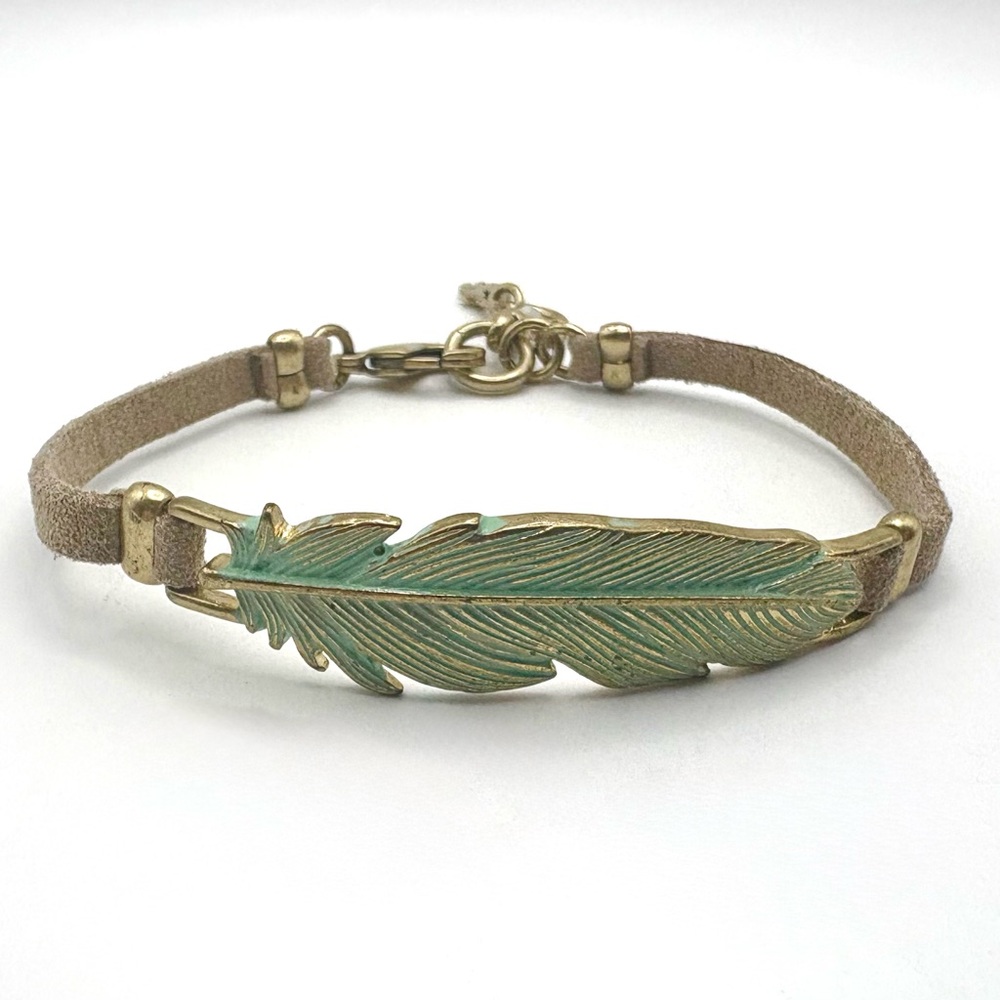 Lucky Brand Tan Suede & Mint Green Feather Bracelet